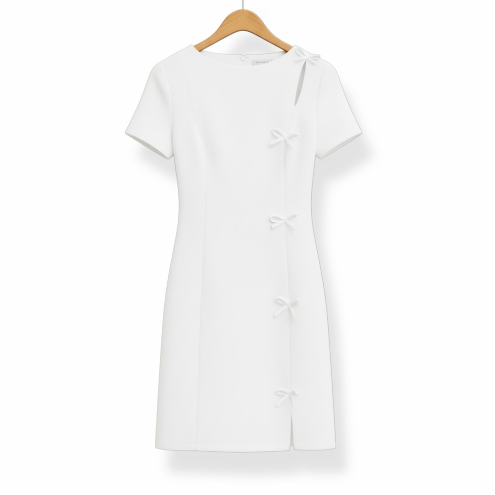 TU.LX Valentine Bow White Dress with Bow Accents